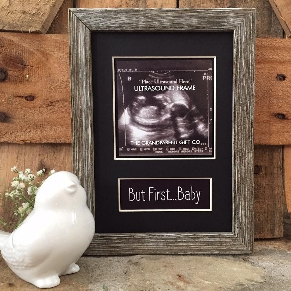 &quot;But First...Baby&quot; frame with black mat.