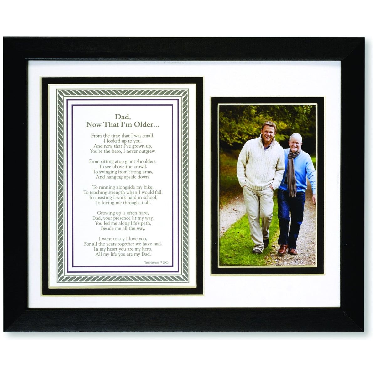 Gift for Dad: 8x10 black frame with white and black double mat, includes "Dad, Now That I'm Older" poem and space for photo.
