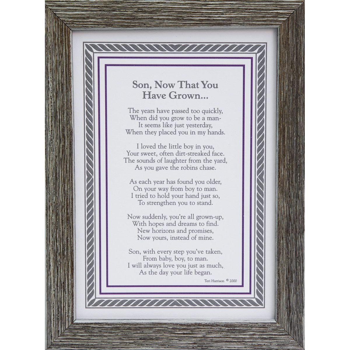 "Son, Now That You Have Grown" poem in 5x7 real wood farmhouse frame.