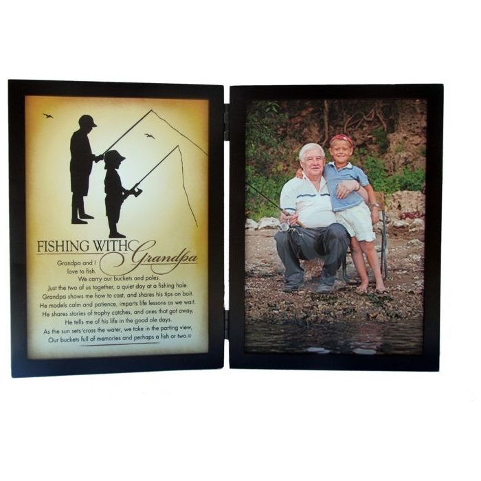5x7 double black table frame with &quot;Fishing with Grandpa&quot; poem on one side and 5x7 photo space on the other.
