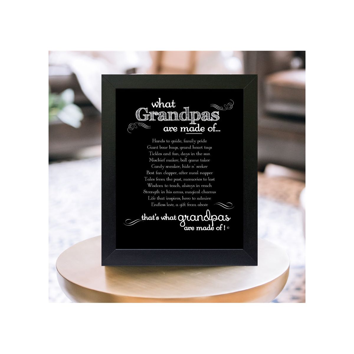 Grandpa frame on an end table.