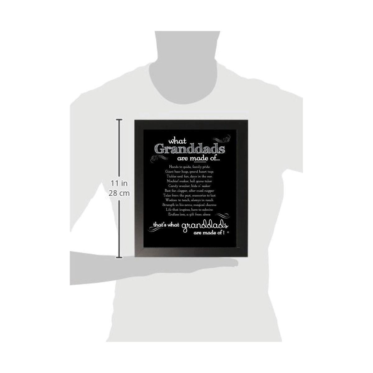 Graphic showing the size of the frame (11") relative to a person.