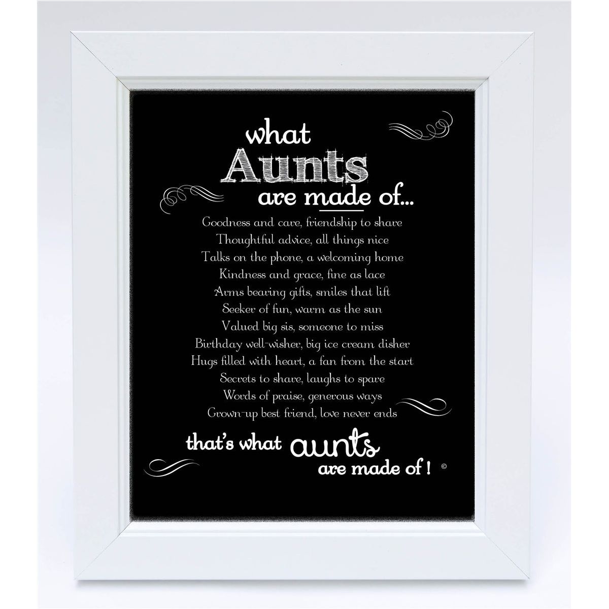 White 8"x10" frame with "What Aunts are Made of..." poem