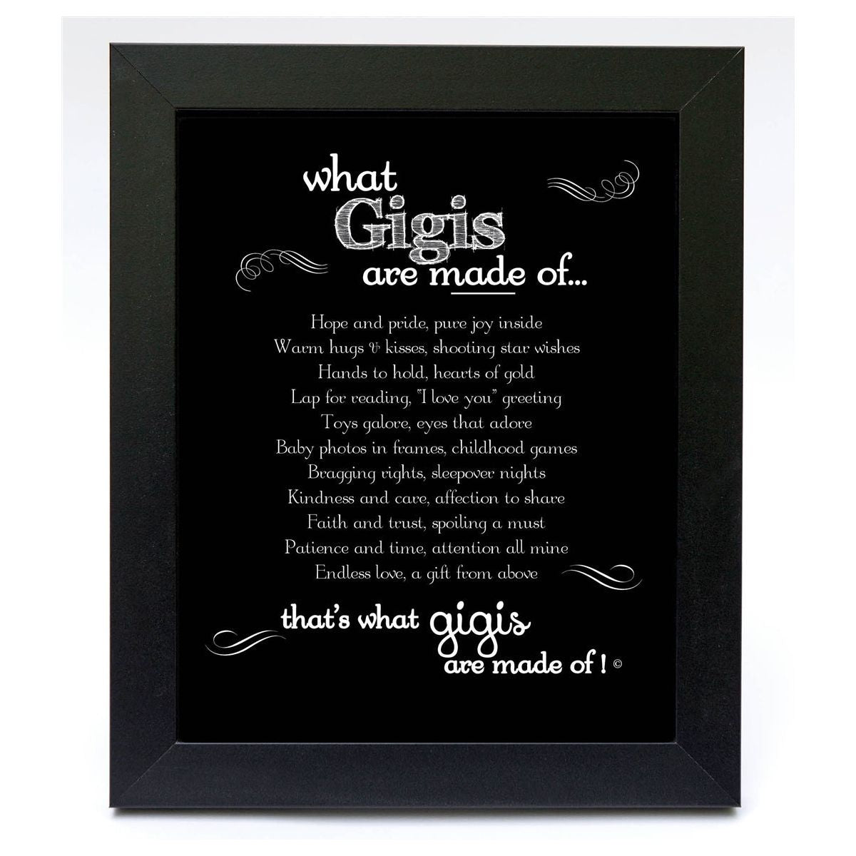Black 8&quot;x10&quot; frame with &quot;What Gigis are Made of...&quot; poem