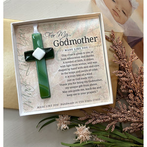 2 of 5:Godmother cross gift on a table.