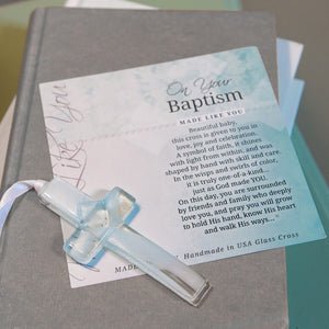 2 of 5:Baptism artwork with sentiment and glass cross.