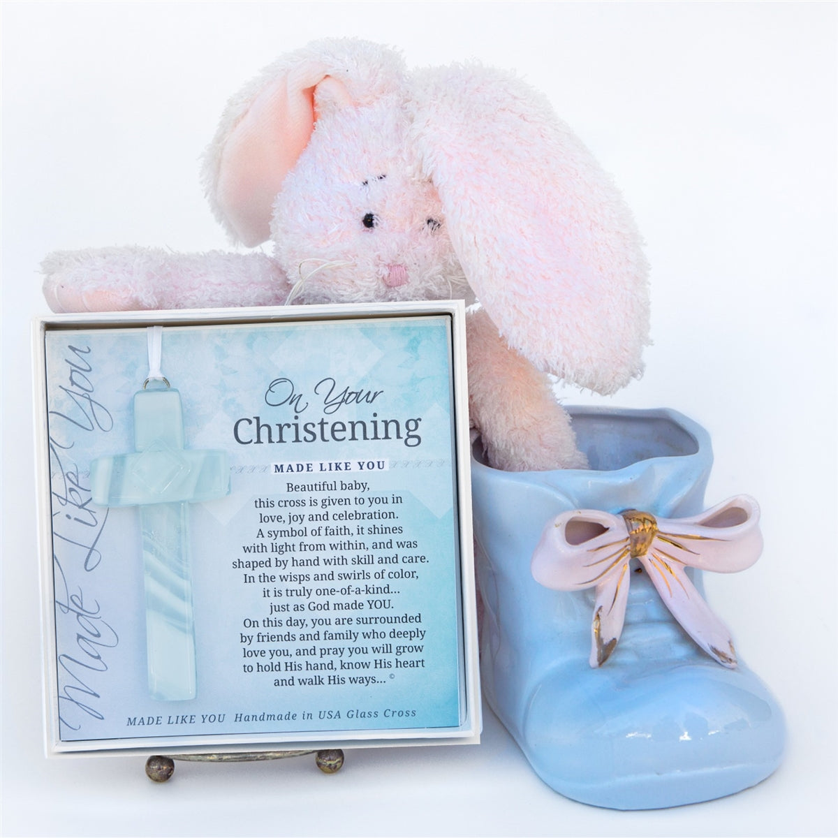 Christening Cross Gift in a nursery setting.