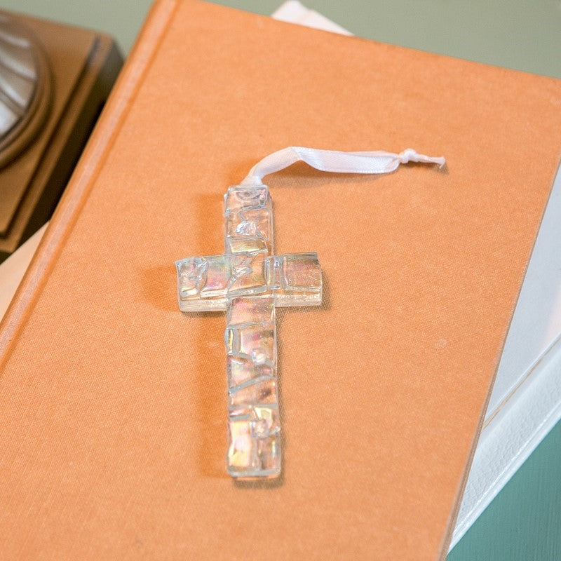 4" clear glass mosaic cross.