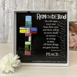 2 of 6:Memorial gift with colorful mosaic glass cross.