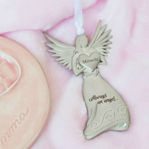 4 of 4:Miracle angel with white satin ribbon for hanging.