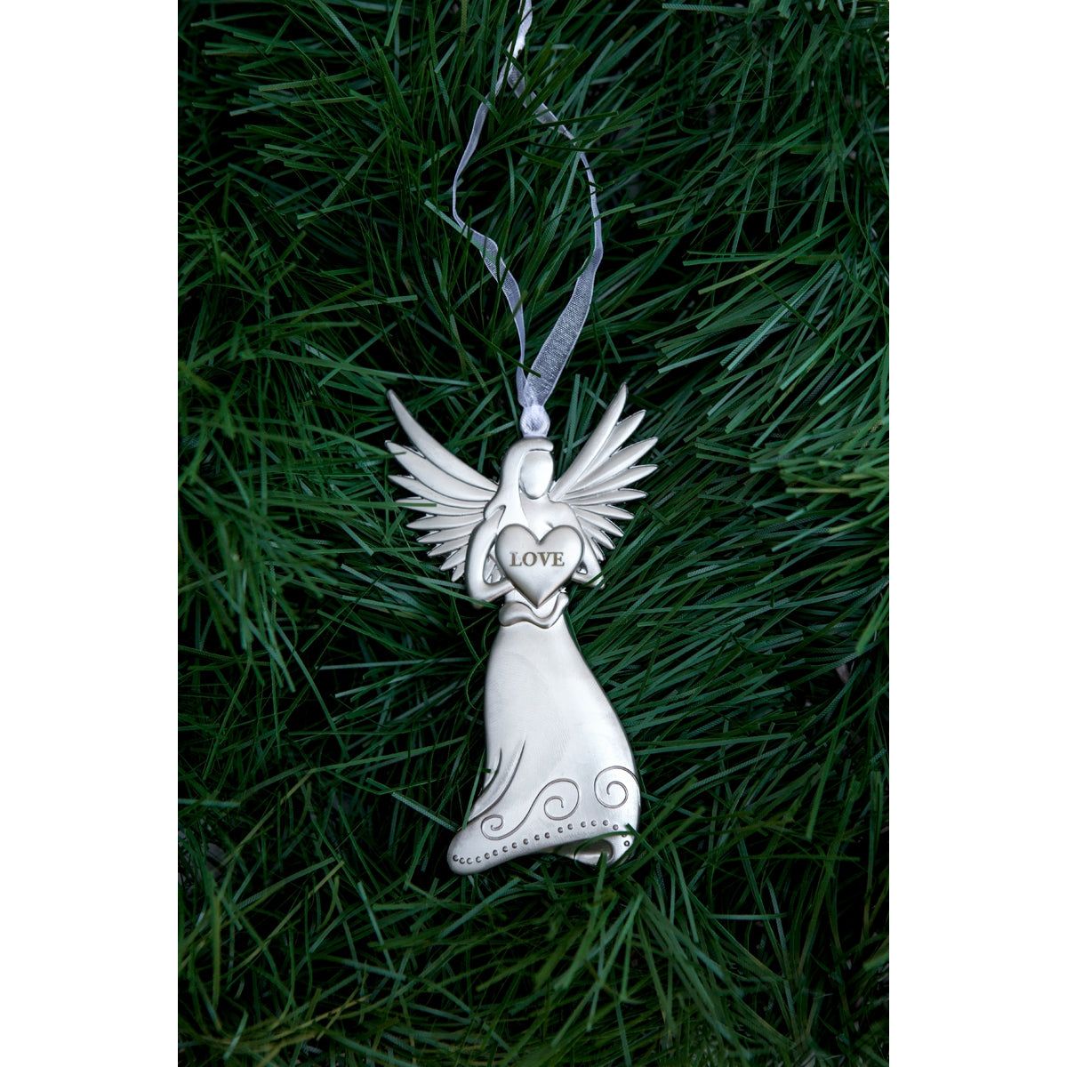 Love Angel with white organza ribbon for hanging.