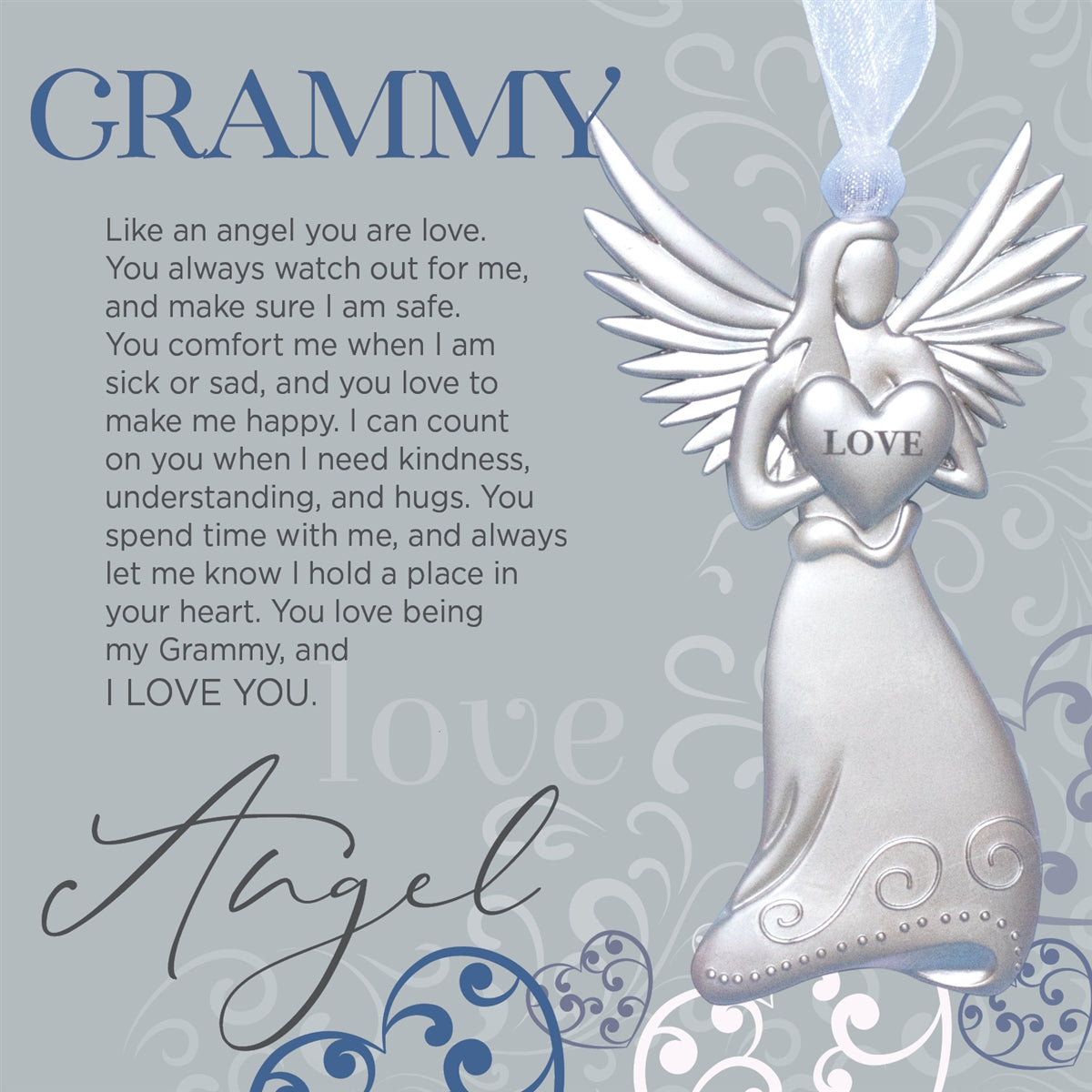 Grammy Gift - 4" metal love angel ornament with "Grammy" poem in white box with clear lid.