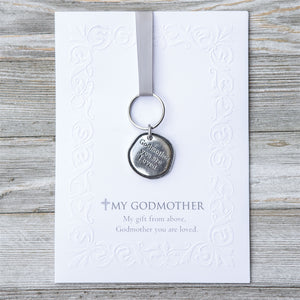 1 of 3:Keychain with pewter coin that says