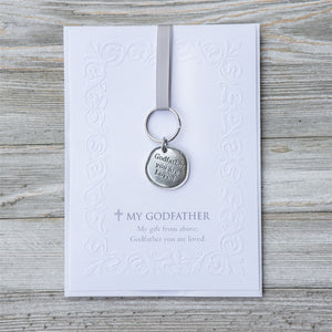 1 of 3:Keychain with pewter coin that says