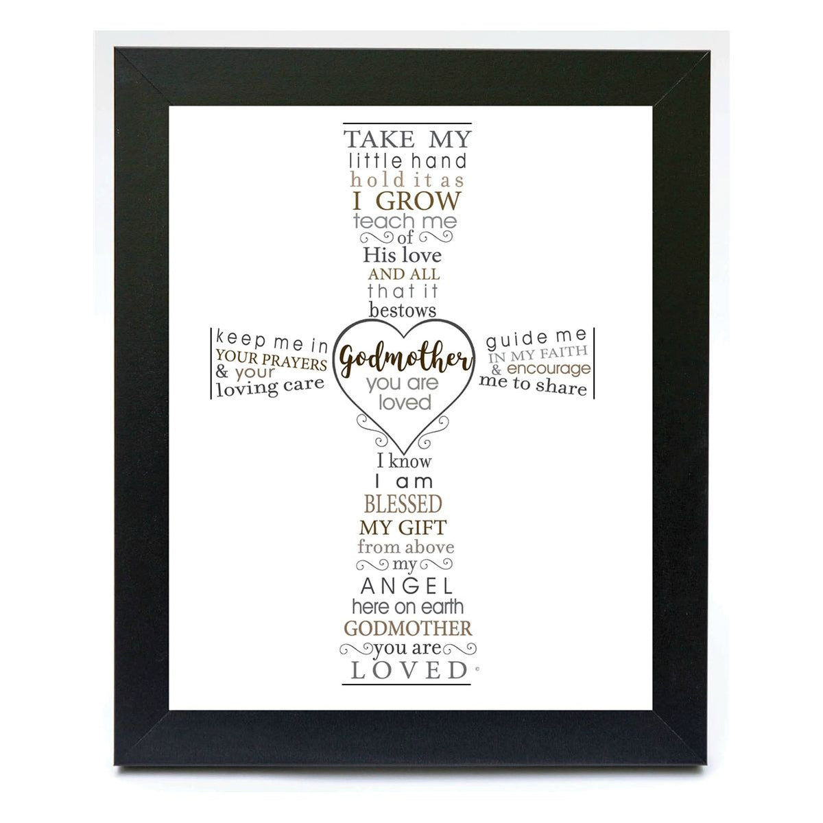 8x10 black frame with &quot;Godmother you are loved&quot; poem.