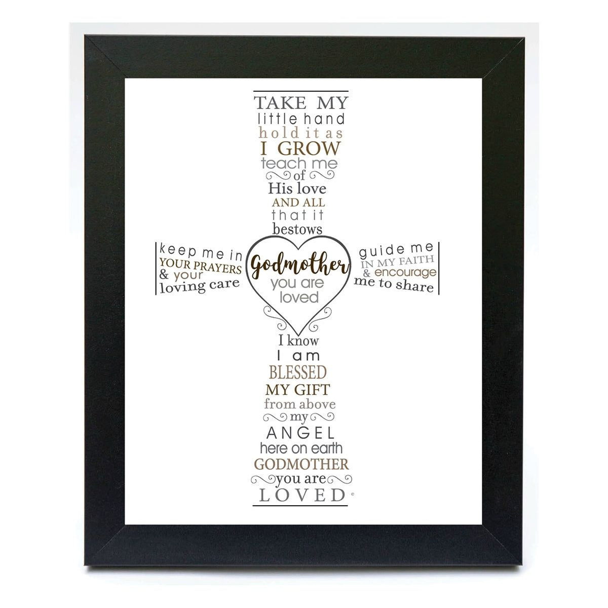 8x10 black frame with "Godmother you are loved" poem.