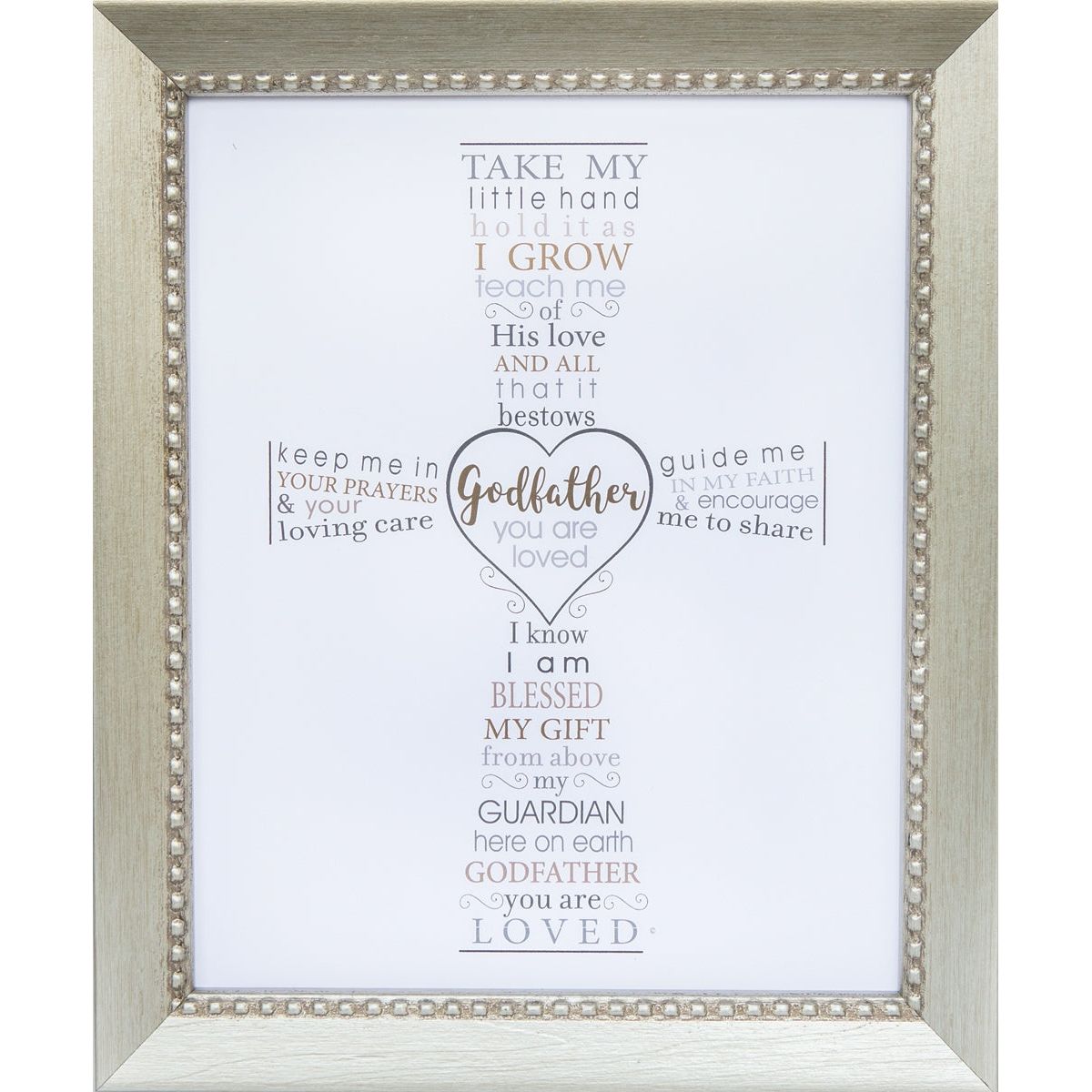 8x10 silver toned beaded wood frame with &quot;Godfather you are loved&quot; poem. 