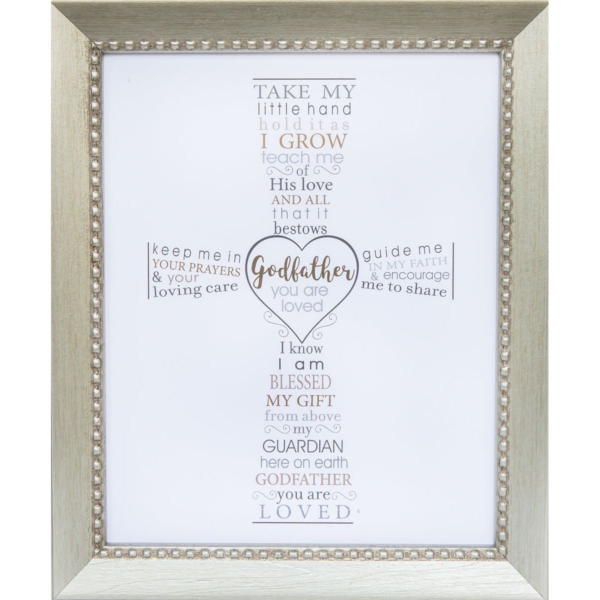 8x10 silver toned beaded wood frame with "Godfather you are loved" poem.
