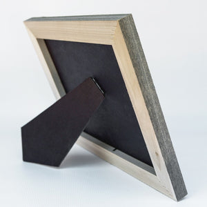 4 of 4:Back of distressed gray wood frame with easel back.