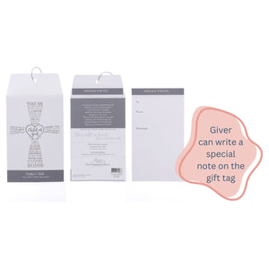 6 of 7:Front, back, and insert of gift tag. Giver can write a special note on the gift tag.