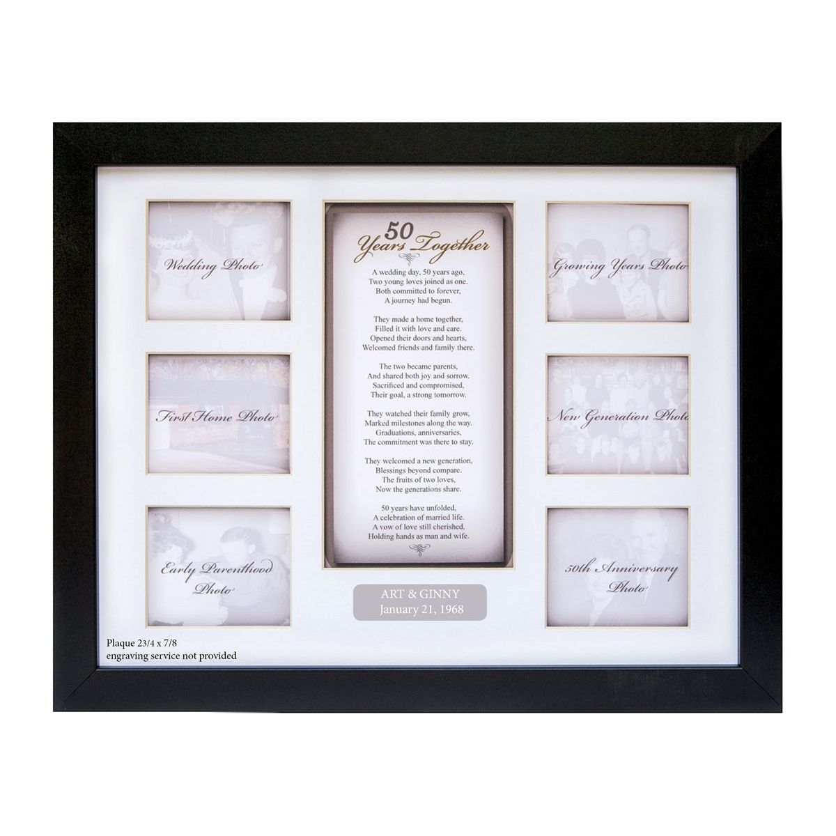 50 Years Together frame with an example of the optional engravable plaque (2 3/4&quot; x 7/8&quot;) engraving  service not provided