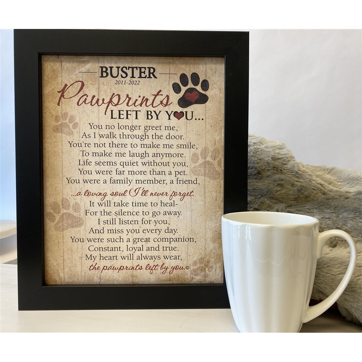 Black 8x10 frame with poem and artwork.