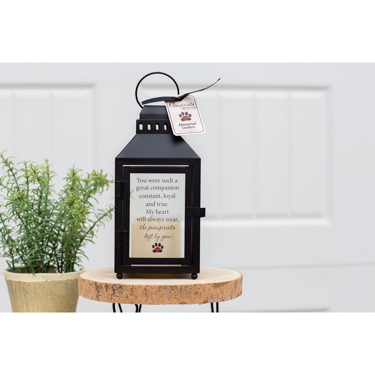 Pawprints Left By You memorial lantern with ring for hanging..