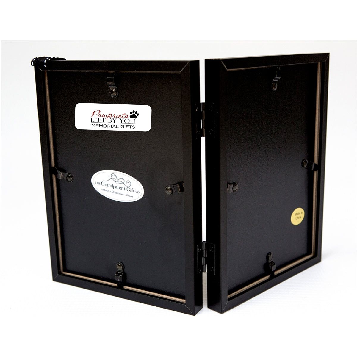 Back of black 5x7 hinged double frame.