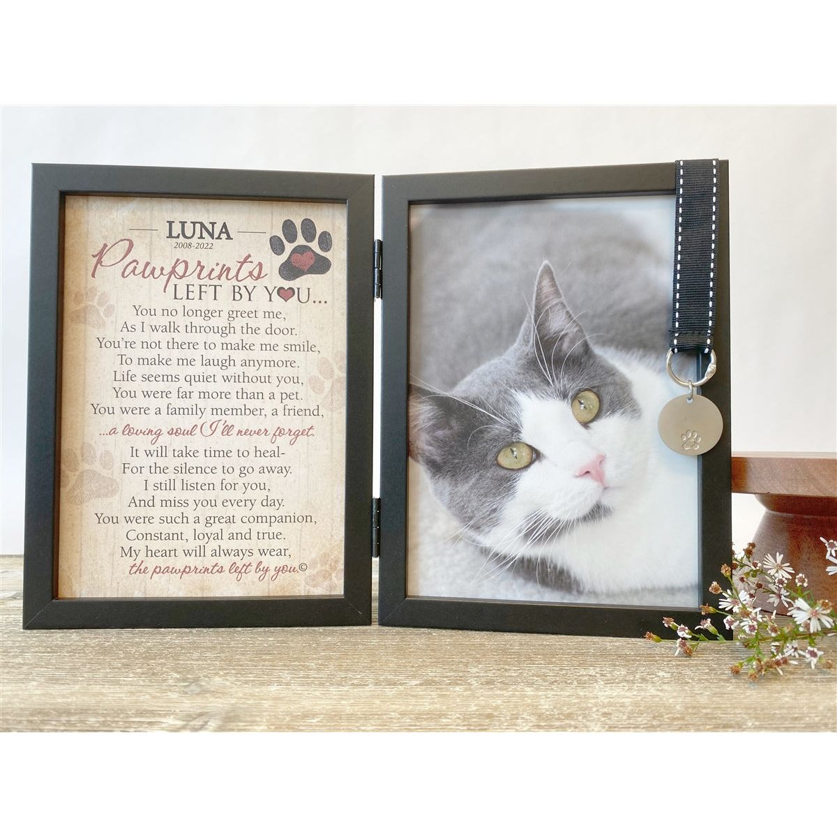 Poem personalized with cat's name and years.