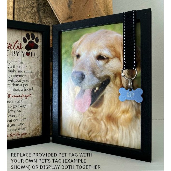 Frame with provided tag removed and the replaced with the pet's personal tag.