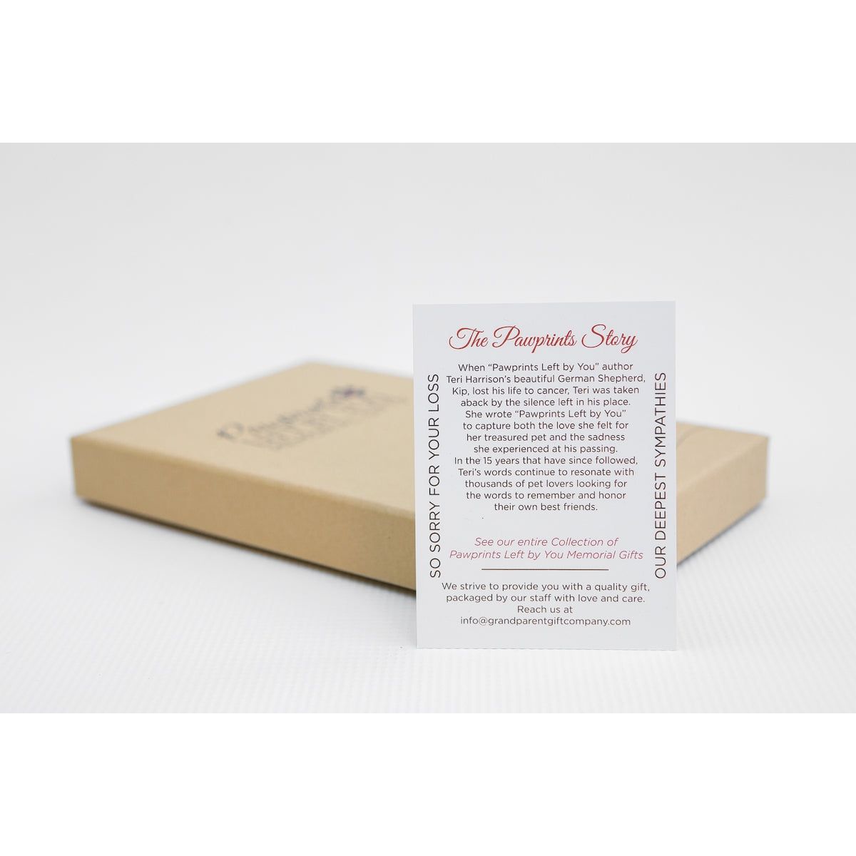 Enclosed card with the pawprints story.