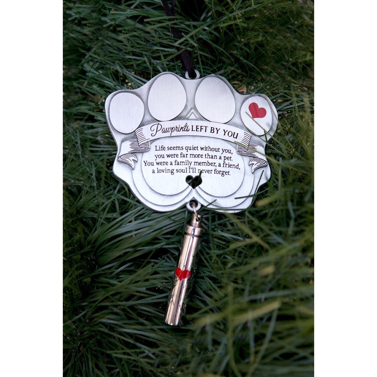 Pawprints Left By You ornament with vial for ashes.