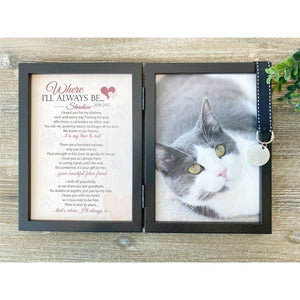 3 of 3:Frame features a metal tag with embossed pawprint and black grosgrain ribbon with white stitching.