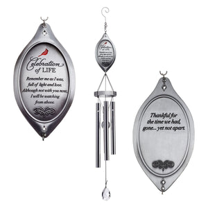3 of 9:The Celebration of Life Windchime with close up views of the sentiment on front and back of the chime topper.