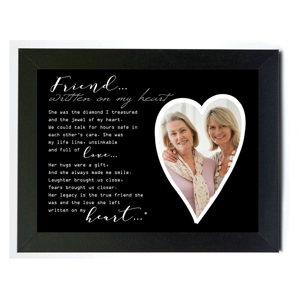 8x10 white frame with &quot;Friend... Written on My Heart&quot; poem and an heart shaped opening for a photograph.