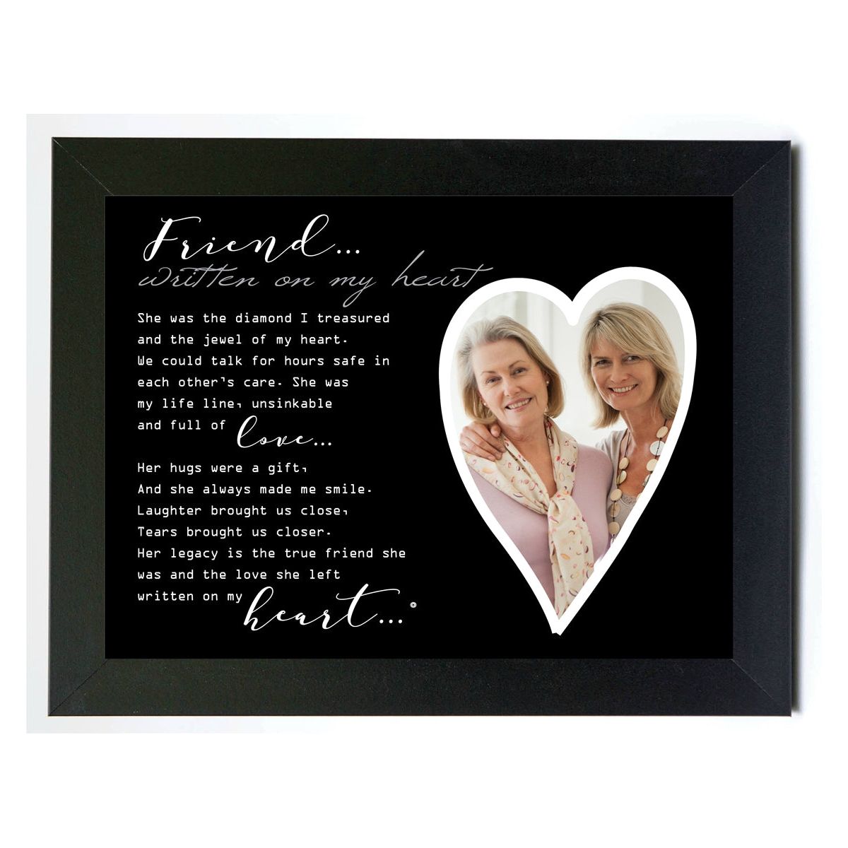 8x10 white frame with "Friend... Written on My Heart" poem and an heart shaped opening for a photograph.