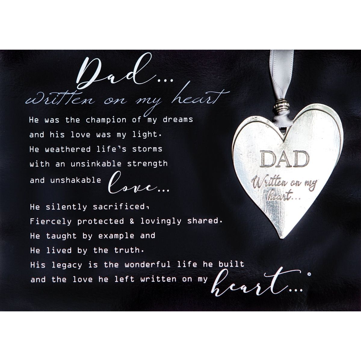 &quot;Dad... Written on My Heart&quot; poem with pewter heart.