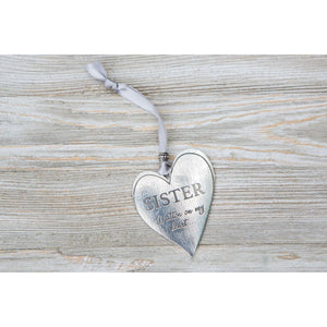 3 of 5:Pewter heart with gray satin for hanging.