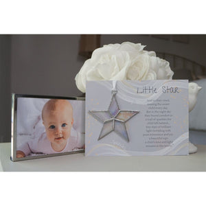 2 of 7:Little Star artwork with poem and star with white satin ribbon for hanging.