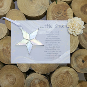 6 of 7:Clear iridescent star with white ribbon and little star poem.