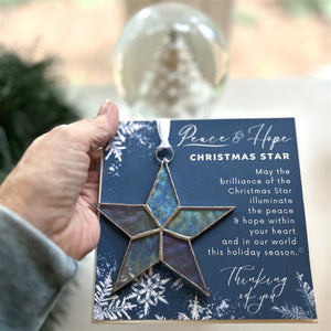 6 of 8:Christmas star and artwork with sentiment being held in a hand.