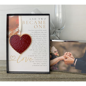 4 of 7:And Two Became One gift box standing up in a wedding setting