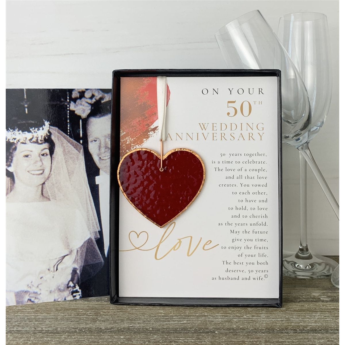 50th Anniversary stained glass heart and sentiment.