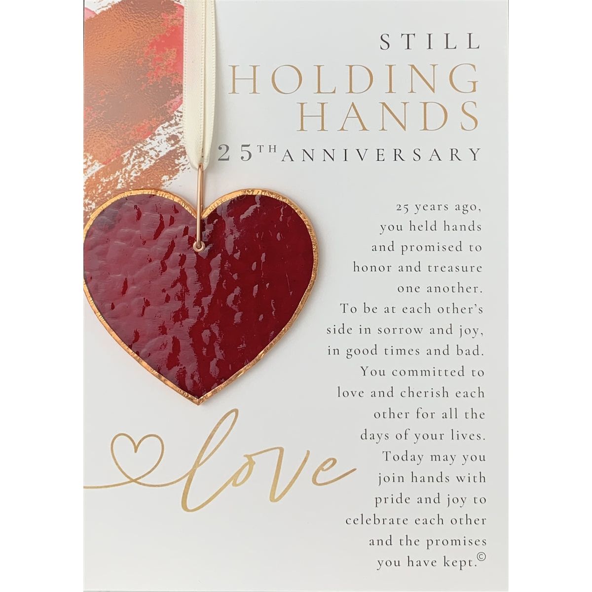 Red heart and artwork with "On Your 25th Wedding Anniversary" poem.