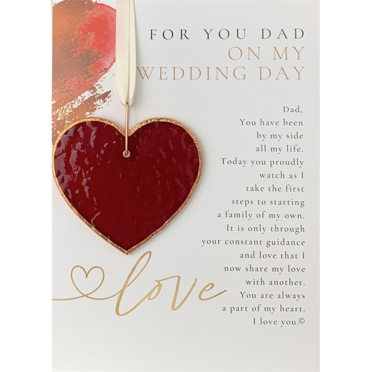 Red heart and artwork with &quot;For You Dad, on My Wedding Day&quot; poem.
