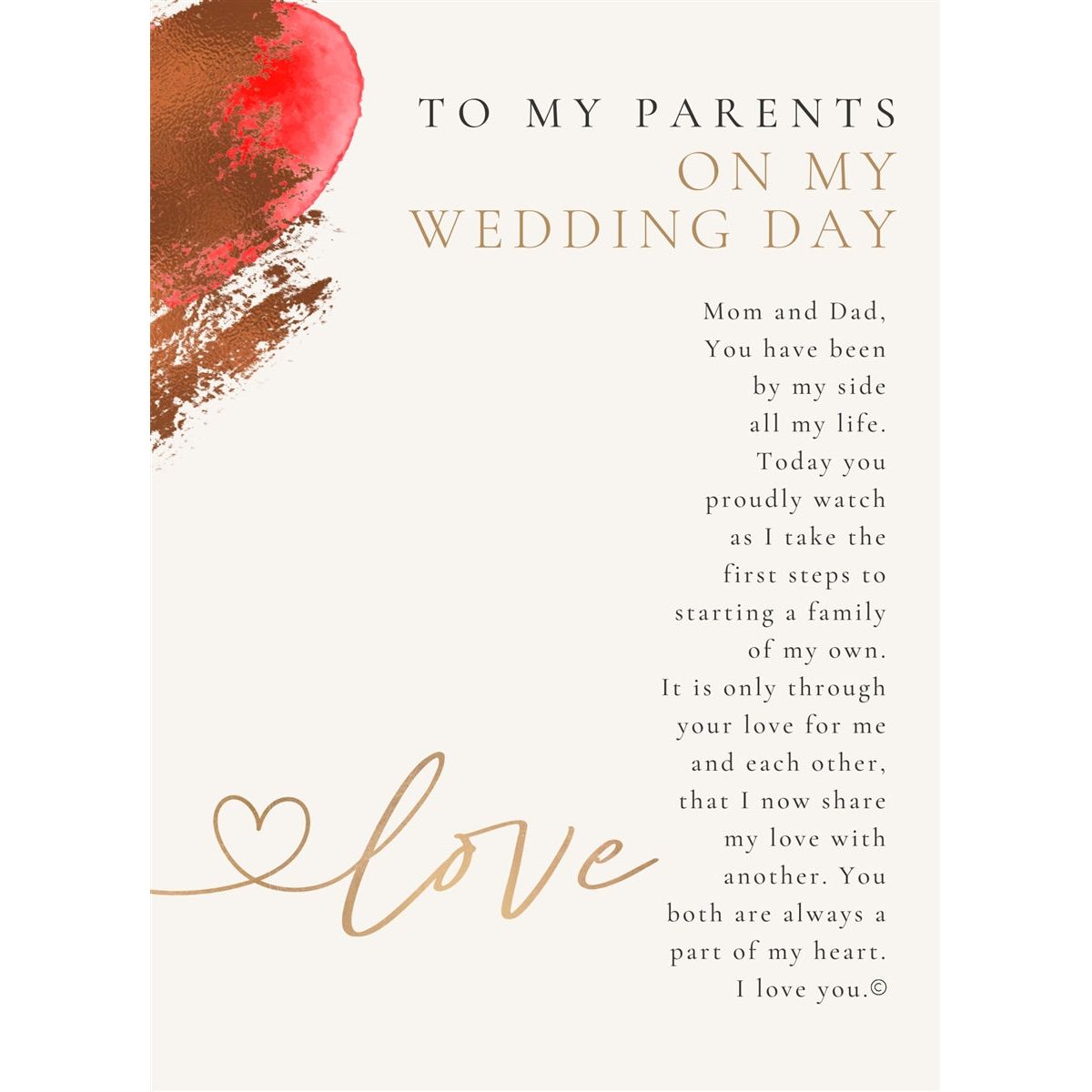 To My Parents on My Wedding Day: Glass Wedding Heart