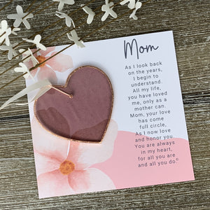 2 of 4:Mom artwork with poem and pink stained glass heart.