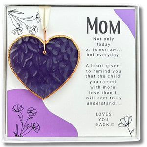1 of 4:Mom Gift: Periwinkle stained glass heart with copper edging and ring packaged with