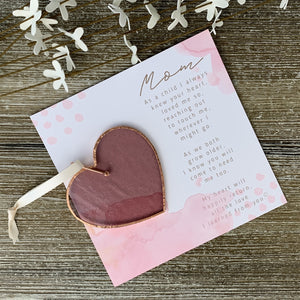 2 of 4:Mom artwork with poem and pink stained glass heart.