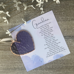2 of 4:Grandma artwork with poem and purple stained glass heart.